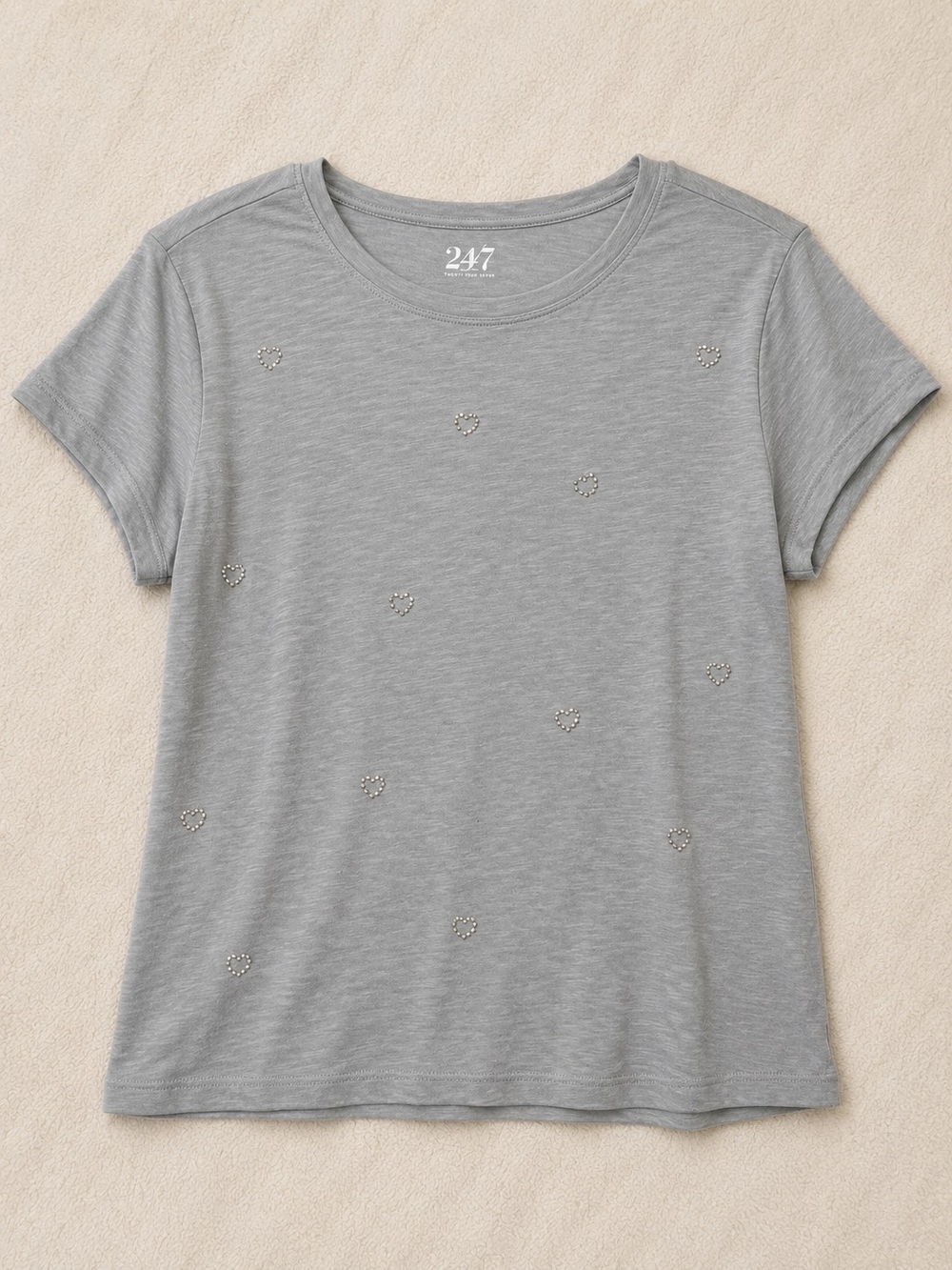 Maurices Gray Short Sleeve Tee with Heart Studs
